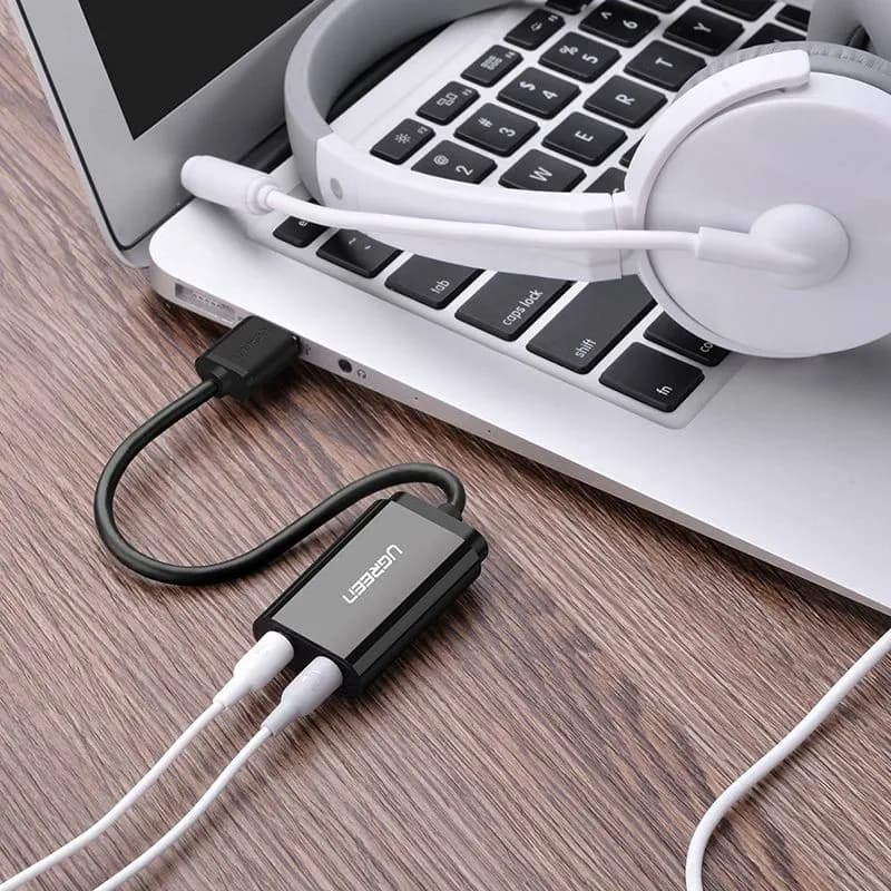 Card Sound USB 2.0 Sang Jack 3.5mm Tai Nghe & Mic Ugreen 30724 US205 (Màu Đen)