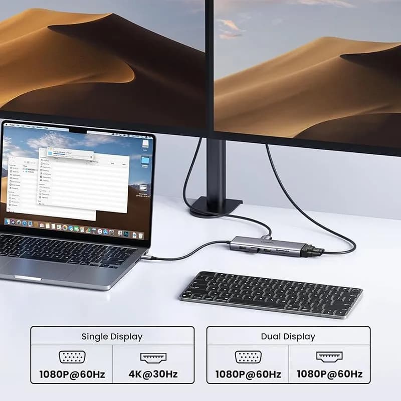Hub Chuyển Đổi USB-C 10 Trong 1 Ugreen 15601 CM498 | Hỗ Trợ HDMI 4K, VGA, LAN Gigabit, Sạc PD 100W
