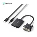 Cáp Chuyển Đổi VGA Sang HDMI Ugreen 50945 Dài 25cm (Màu Đen) - Hỗ Trợ Âm Thanh 3.5mm & Nguồn USB-C 1