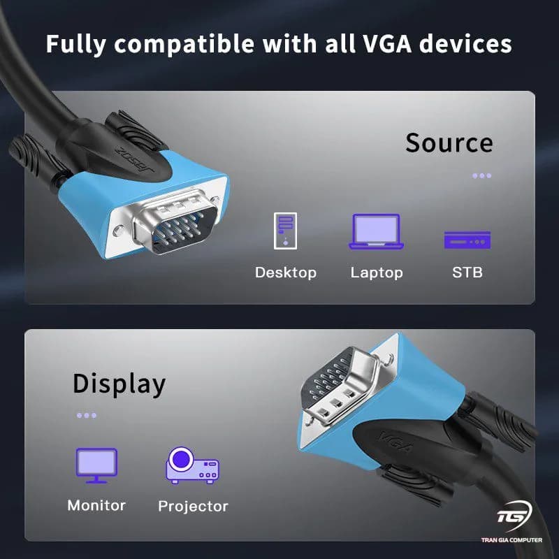 Cáp VGA 1,5M Chống Nhiễu JASOZ C101 T-C102 - Hỗ Trợ Full HD 1080P