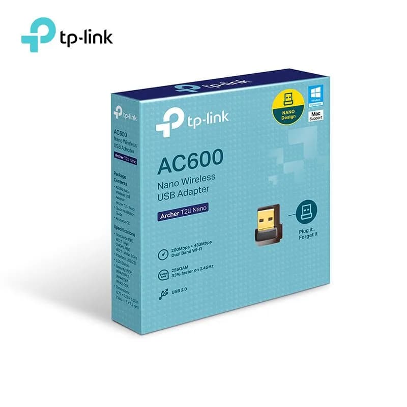USB thu Wifi 2 băng tần AC600 TP-Link T2U Nano cho máy tính PC, Laptop - hover