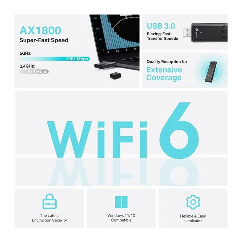 USB Thu Wifi 6 Băng Tần Kép AX1800 TP-Link Archer TX20U Nano