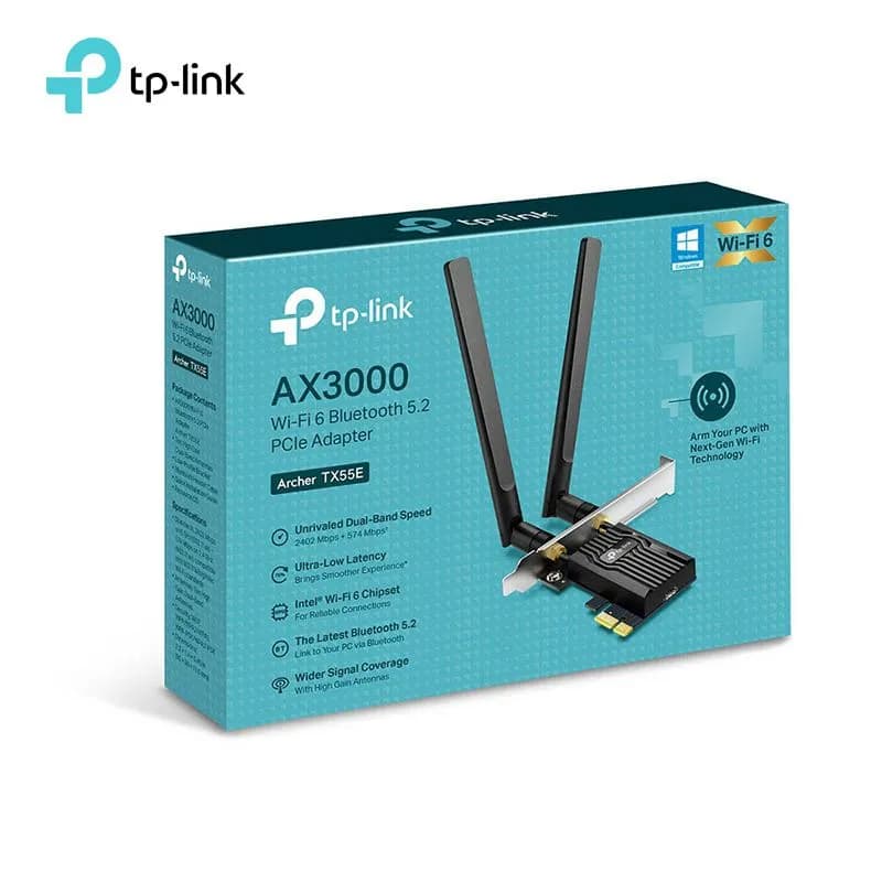 Card Wifi 6 Và Bluetooth 5.2 Cho PC TP-Link Archer TX55E AX3000 PCIe Tản Nhiệt Khối