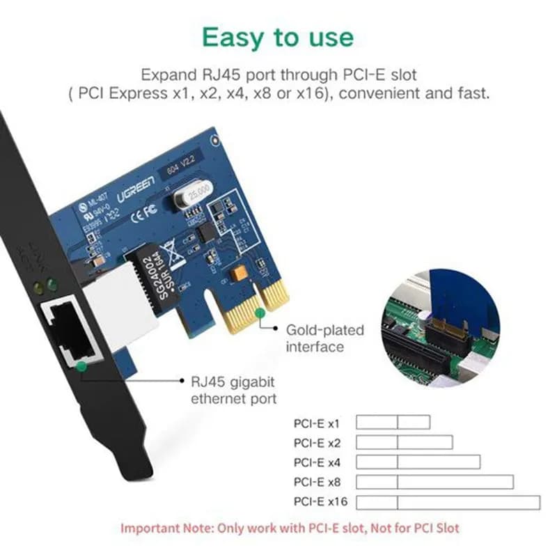Card Mạng LAN Cho PC Ugreen 30771 PCIe Gigabit 10/100/1000Mbps