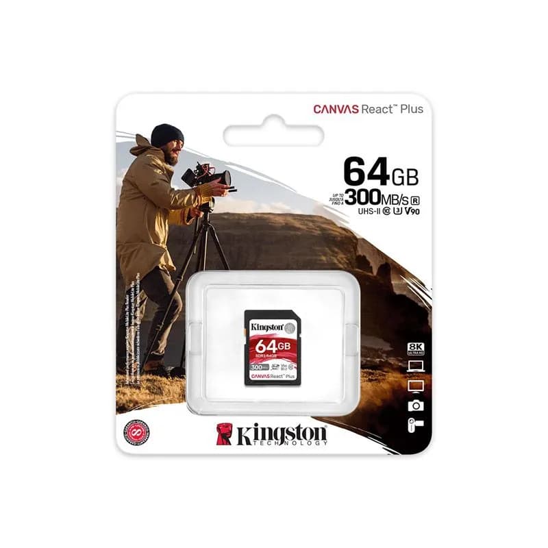 Thẻ nhớ SDXC Kingston Canvas React Plus 64GB UHS-II V90 300MB/s (SDR2/64GB) - hover