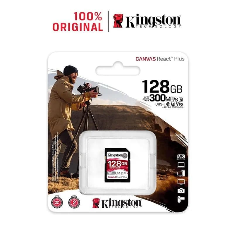 Thẻ nhớ SDXC Kingston Canvas React Plus 128GB UHS-II V90 300MB/s (SDR2/128GB) - hover