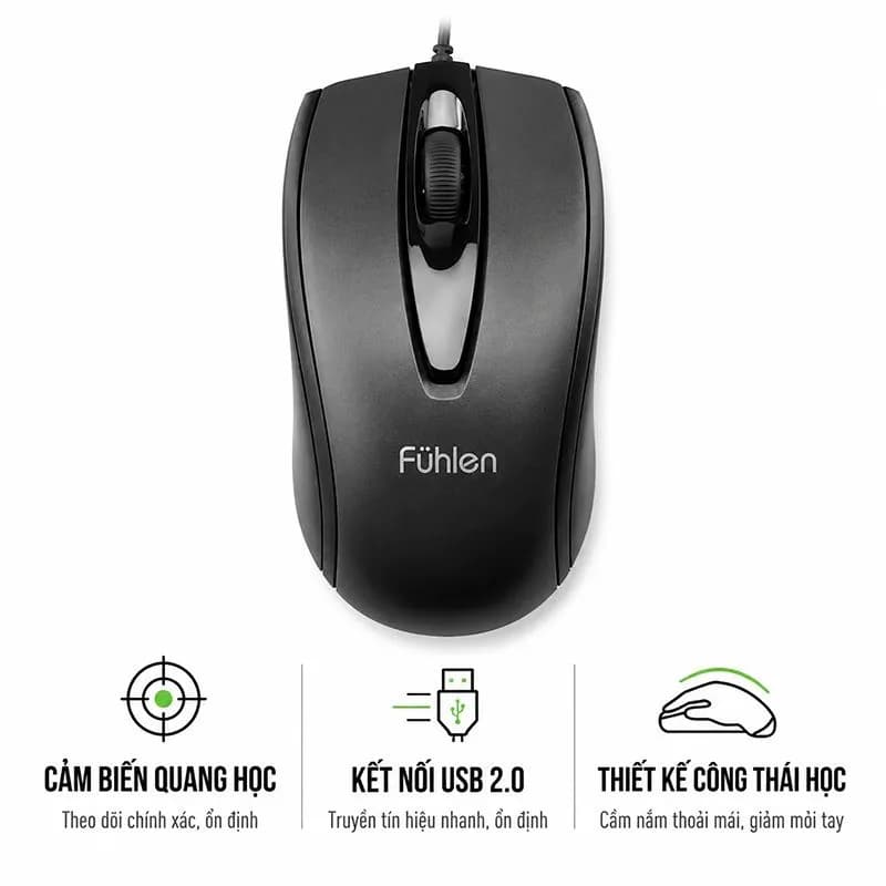 Chuột Có Dây Fuhlen L102 Đen Chính Hãng Ninza | Bảo Hành 24 Tháng