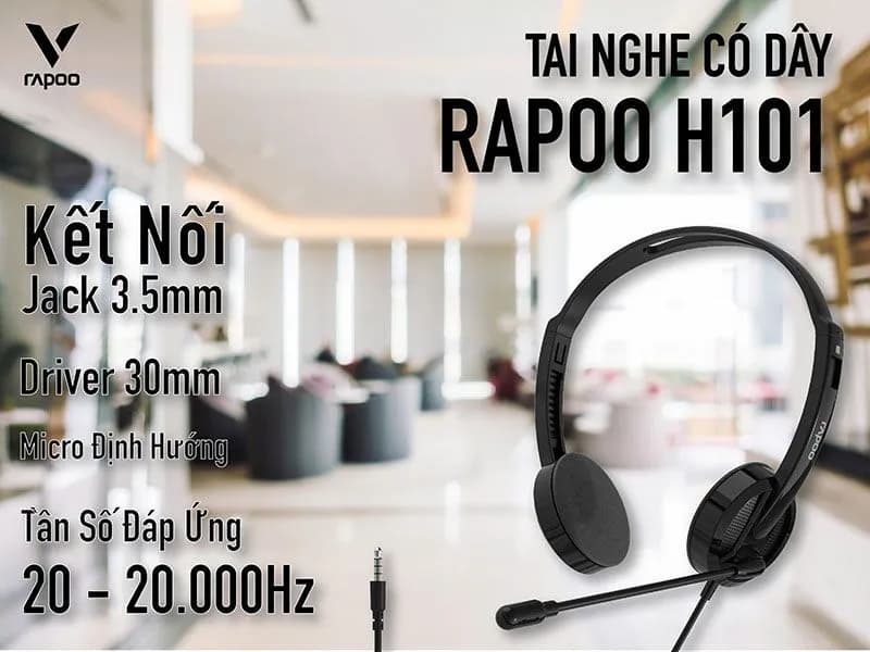 Tai nghe có dây Rapoo H101 Đen - Cổng gộp 1 Jack 3.5mm