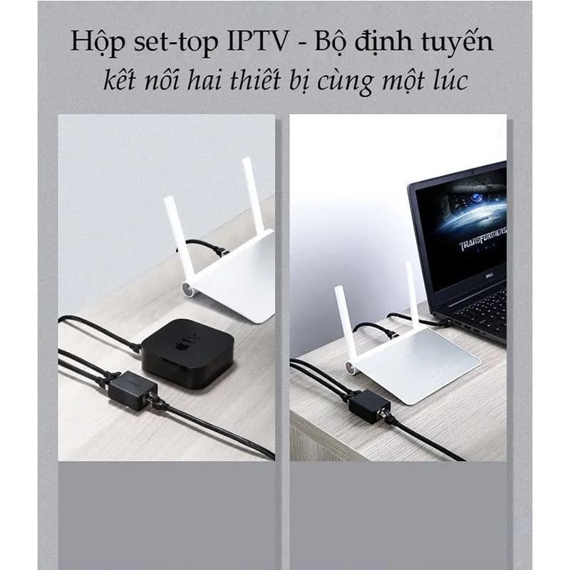 Đầu chia mạng RJ45 1 ra 2 Ugreen 50923 (Túi 2 chiếc - Màu đen)