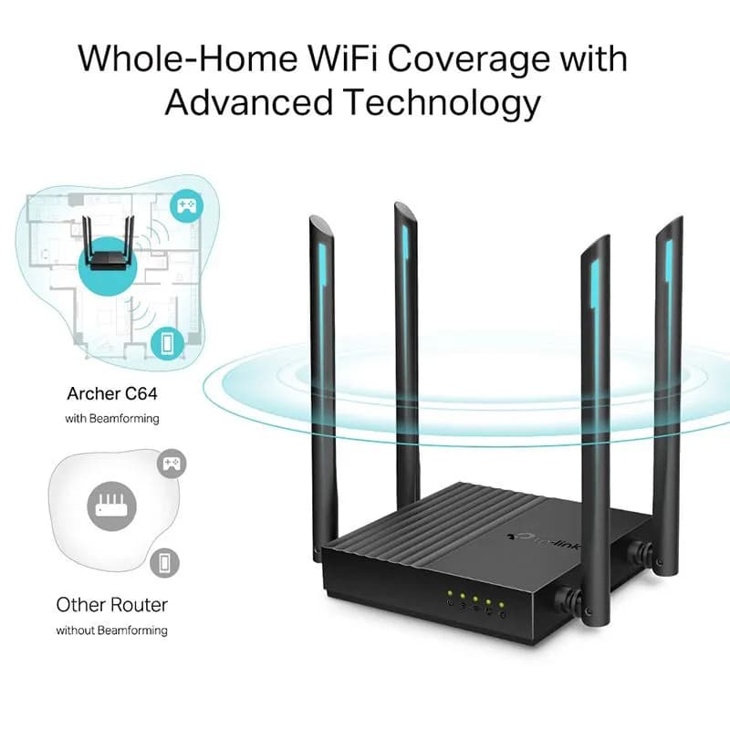 Thiết bị định tuyến Router Wi-Fi TP-Link Archer C64 (Băng tần kép 2.4/5GHz, Cổng Gigabit)