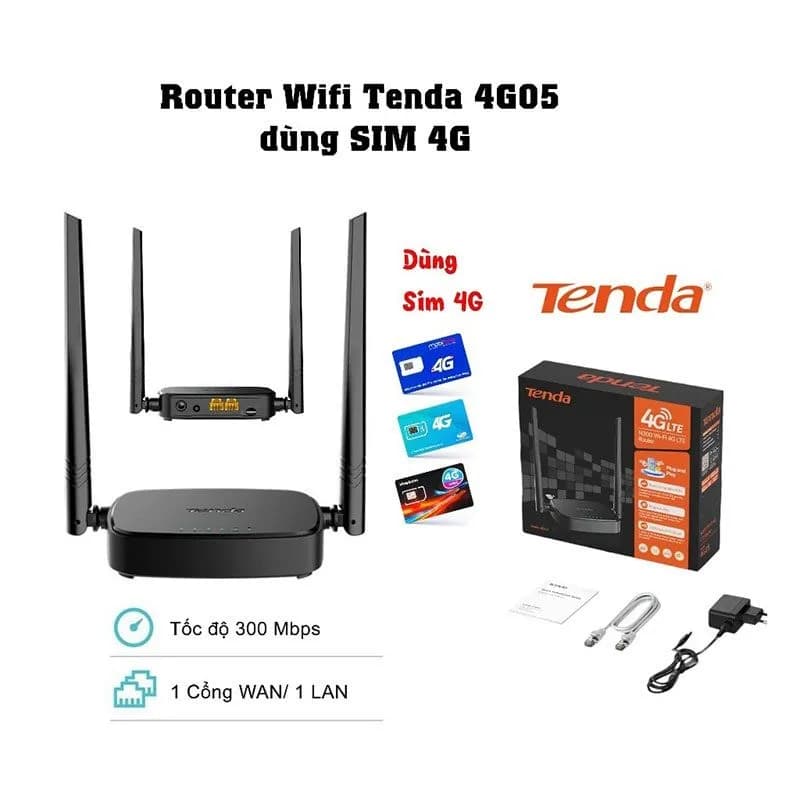 Bộ Phát Wifi Từ Sim 4G Tenda 4G05 Chuẩn N300 Tốc Độ 300Mbps - hover