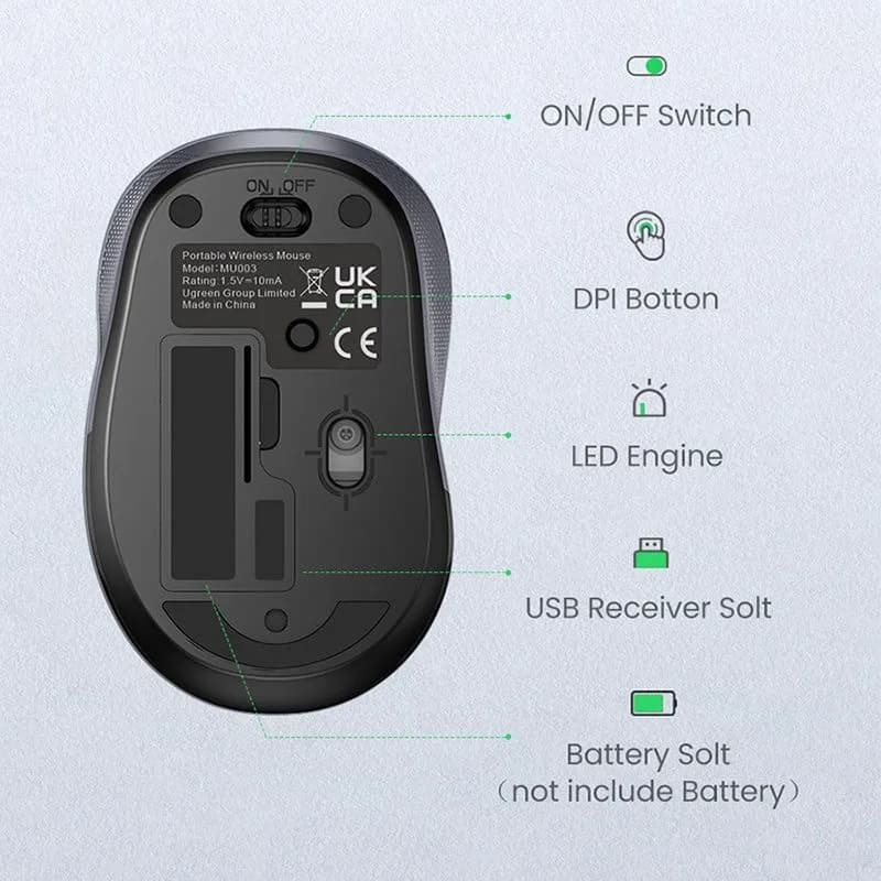 Chuột Không Dây Silent Ugreen 90371 | MU105 Độ Phân Giải 2400 DPI - hover