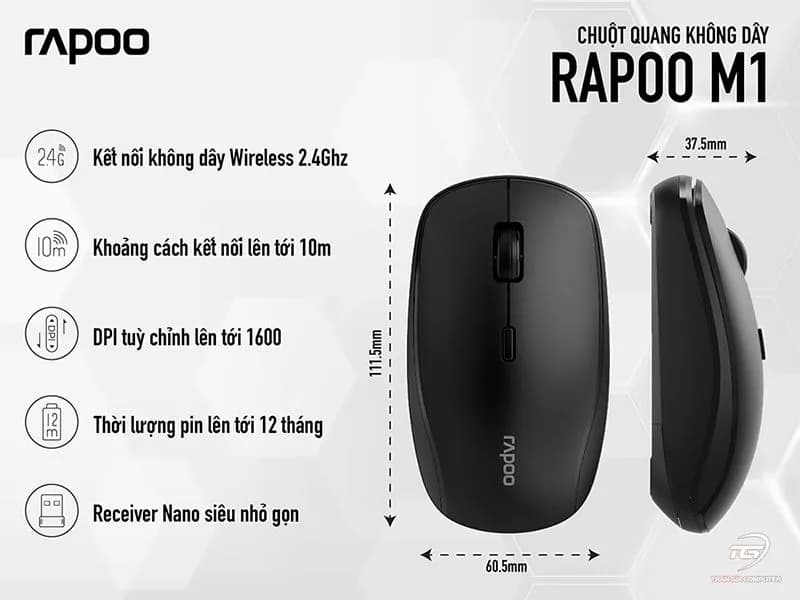 Chuột không dây Rapoo M1 2.4GHz 1600DPI – Hàng chính hãng
