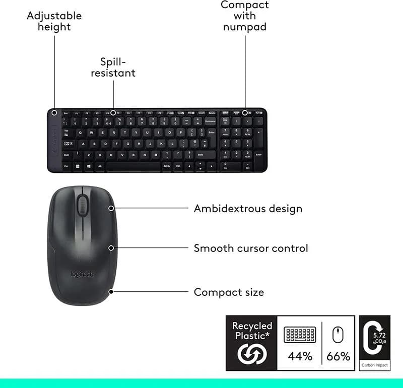 Bộ Bàn Phím Chuột Không Dây Logitech MK220 - Hàng Chính Hãng