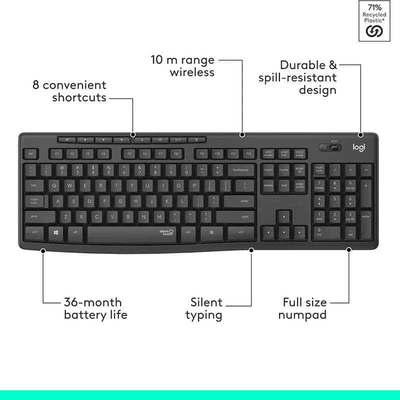 Bộ Bàn Phím Chuột Không Dây Logitech MK295 Silent - Combo Chuột Và Bàn Phím Chống Ồn