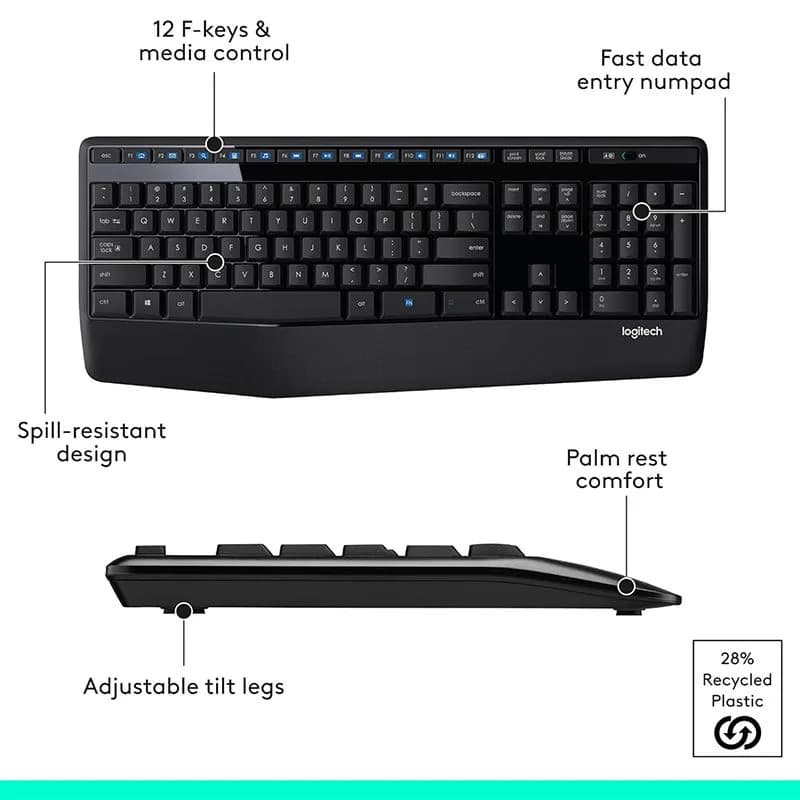 Bộ Bàn Phím Chuột Không Dây Logitech MK345 - Combo Chuột Và Bàn Phím Có Đệm Kê Tay