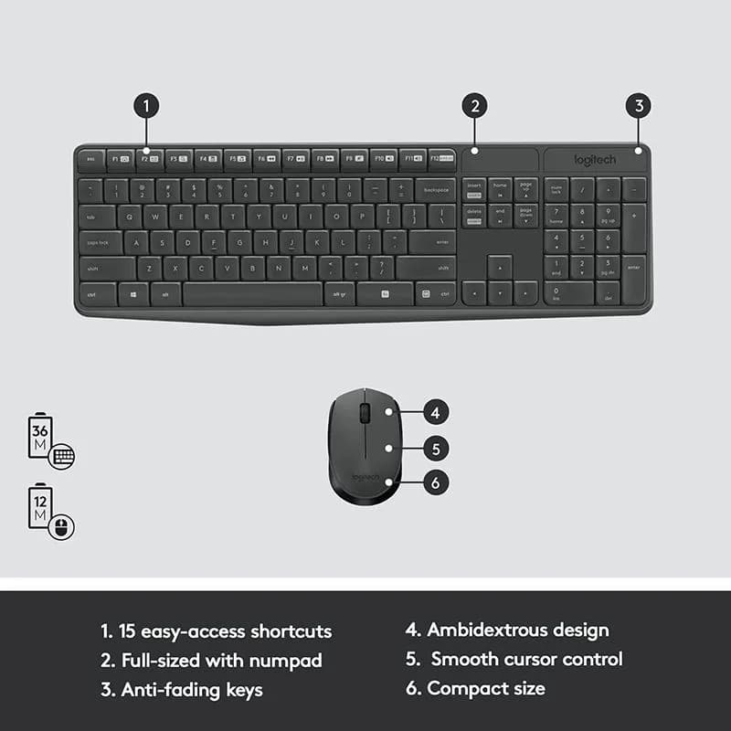 Bô Bàn Phím Và Chuột Không Dây Logitech MK235 Thiết Kế Tối Giản Chống Nước Siêu Bền