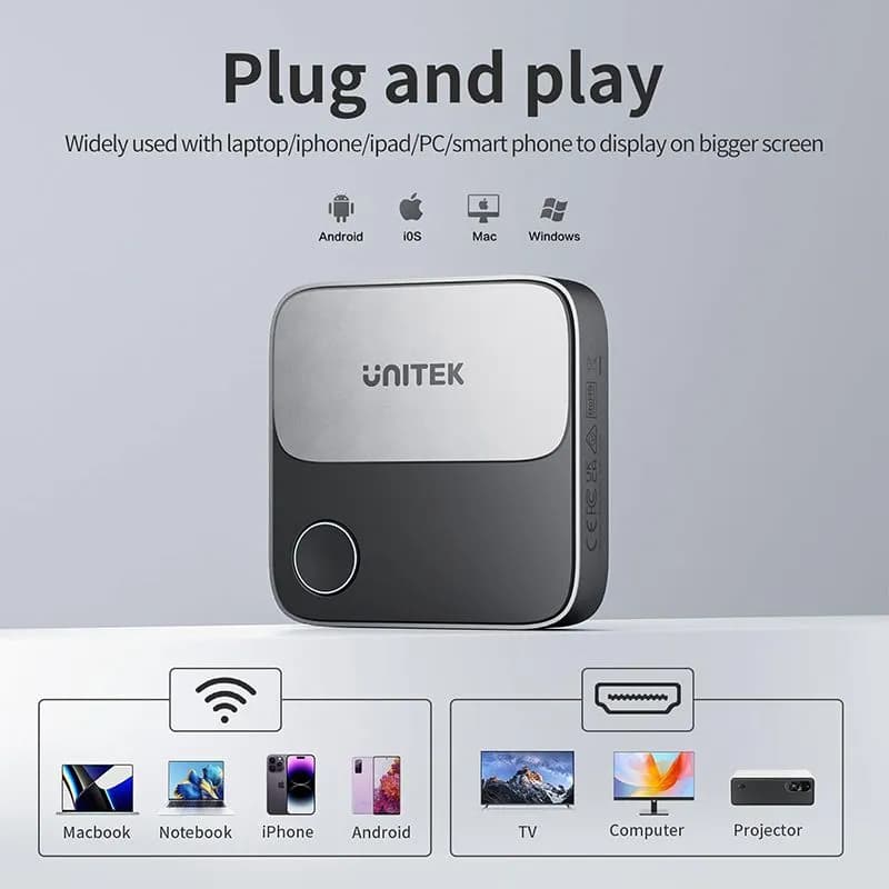 Bộ Nhận HDMI Không Dây Cho Máy Chiếu, Tivi Unitek V1162B01 4K@60Hz - hover