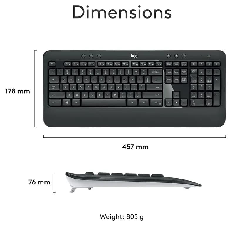 Bộ Bàn Phím Chuột Không Dây Logitech MK540 Advanced - Combo Chuột Và Bàn Phím Có Đệm Kê Tay - hover