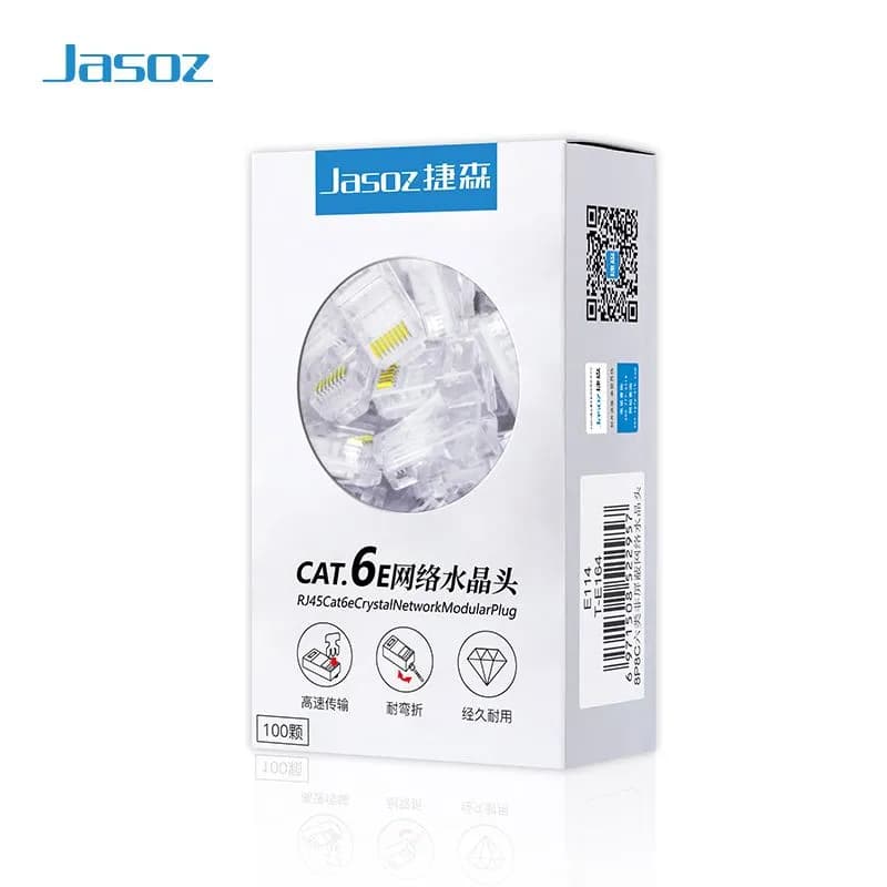 Đầu Bấm Mạng RJ45 CAT6 Jasoz E114 T-E164 (Hộp 100 Cái)