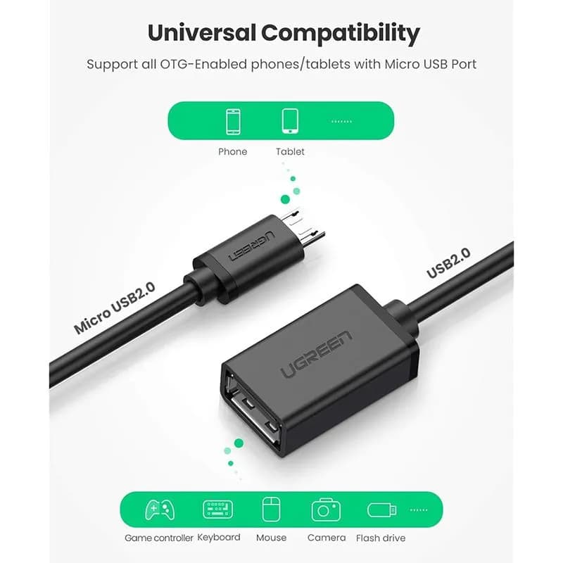Cáp OTG Micro USB Sang USB 2.0 Dài 12cm Ugreen 10396