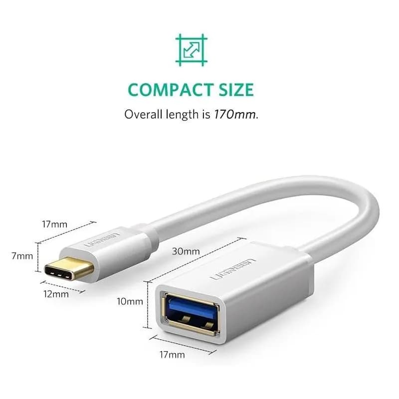 Cáp OTG USB Type-C Sang USB 3.0 Ugreen US154 (Đen/Trắng)