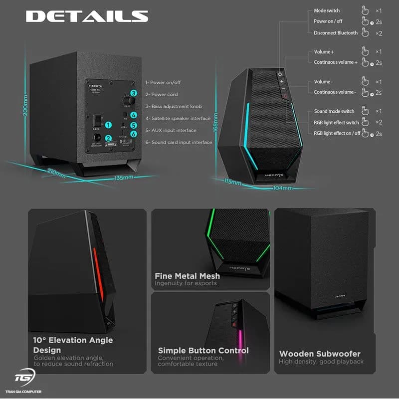 Loa Máy Tính Gaming 2.1 Edifier G1500 Max RGB Bluetooth 30W