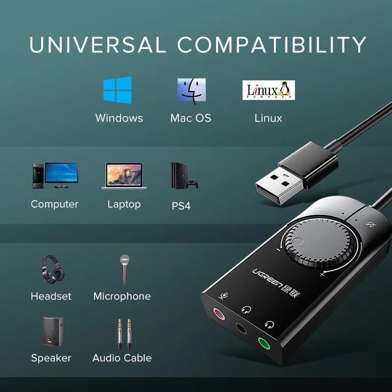 Card Âm Thanh USB Ra Jack 3.5mm Ugreen 40964 - Có Điều Chỉnh Âm Lượng & Tắt Mic
