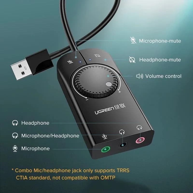 Card Âm Thanh USB Ra Jack 3.5mm Ugreen 40964 - Có Điều Chỉnh Âm Lượng & Tắt Mic