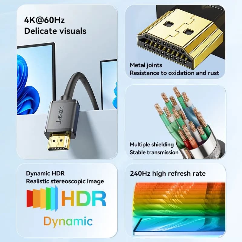 Cáp HDMI 2.0 Sợi Đồng Jasoz A102 T-A108 Dài 1.5m Hỗ Trợ 4K@60Hz