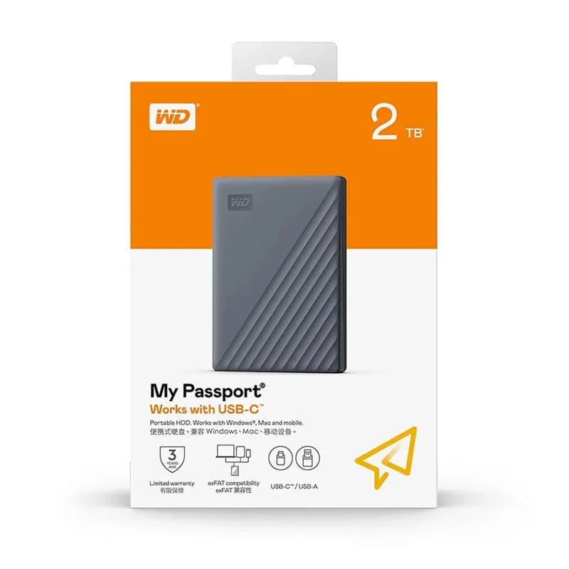 Ổ Cứng Di Động WD My Passport 2TB Type-C Xám | WDBWML0020BGY-WESN