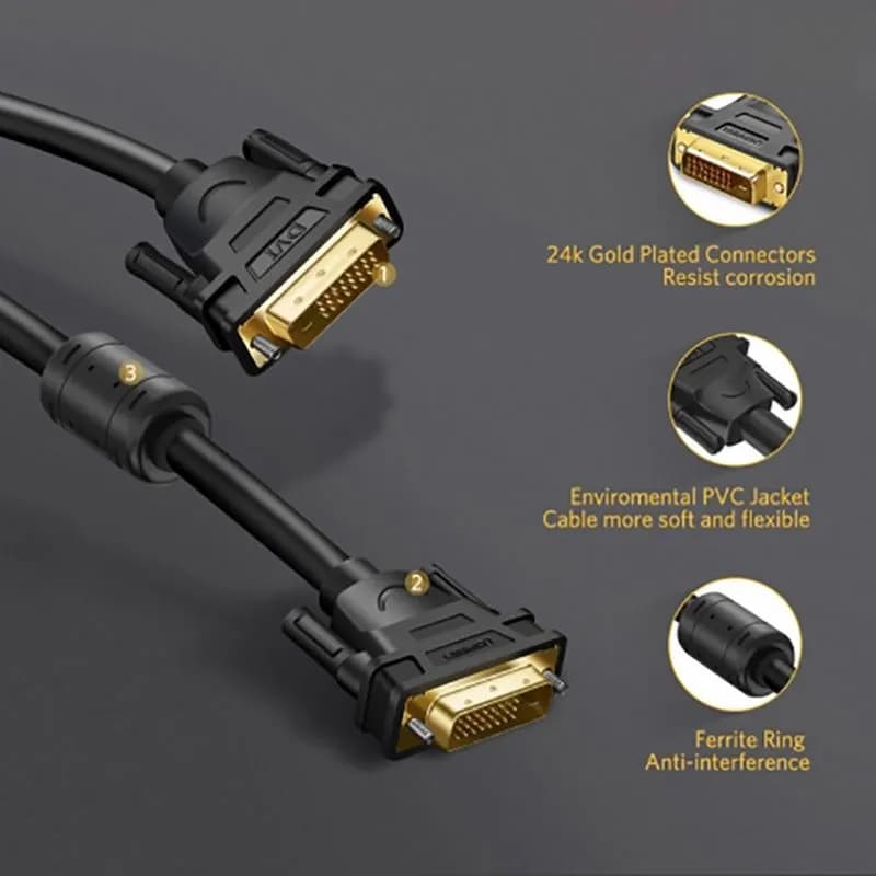 Cáp Màn Hình DVI 24+1 Dual Link Dài 3M Ugreen 11607 Cao Cấp