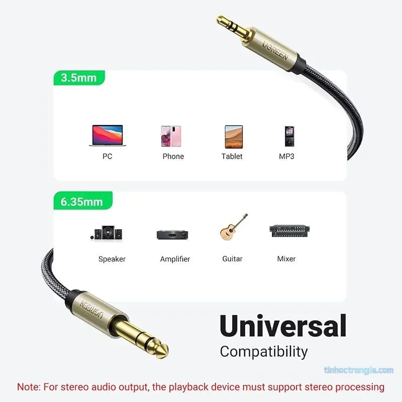 Cáp Audio 3.5mm Sang 6.35mm (6.5mm) 2M Ugreen 10628 Chống Nhiễu