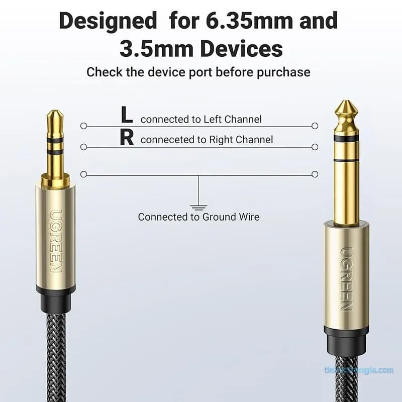 Cáp Audio 3.5mm Sang 6.35mm (6.5mm) 2M Ugreen 10628 Chống Nhiễu