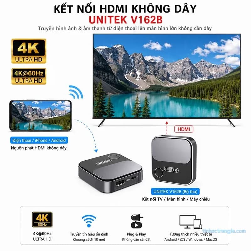 Bộ Nhận HDMI Không Dây UNITEK V162B | Hỗ Trợ 4K Ultra HD 60Hz
