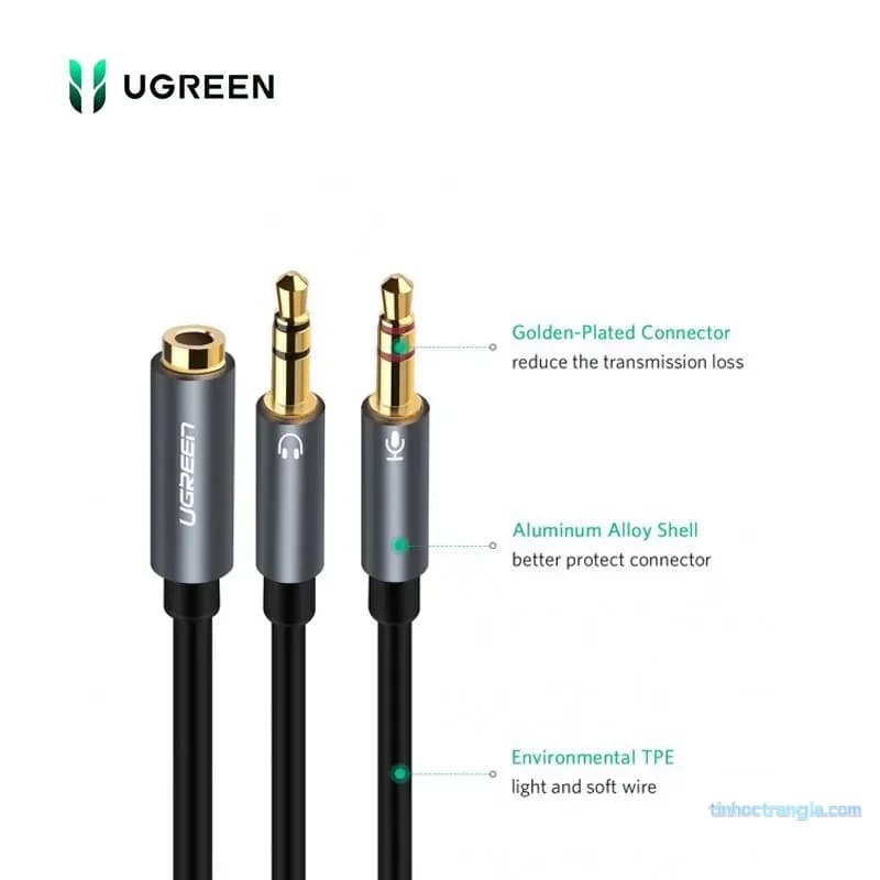 Cáp Gộp Âm Thanh Jack 3.5mm (1 Loa + 1 Mic) Sang Jack 3.5mm Âm Ugreen 20899 AV140