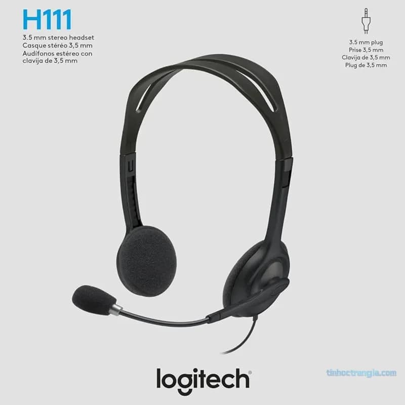 Tai Nghe Chụp Tai Logitech H111 Có Mic, 1 Jack 3.5mm Cho PC & Laptop