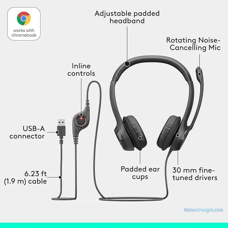 Tai Nghe Logitech H390 USB Headset - Tích Hợp Micro Khử Ồn, Đệm Tai Êm Ái