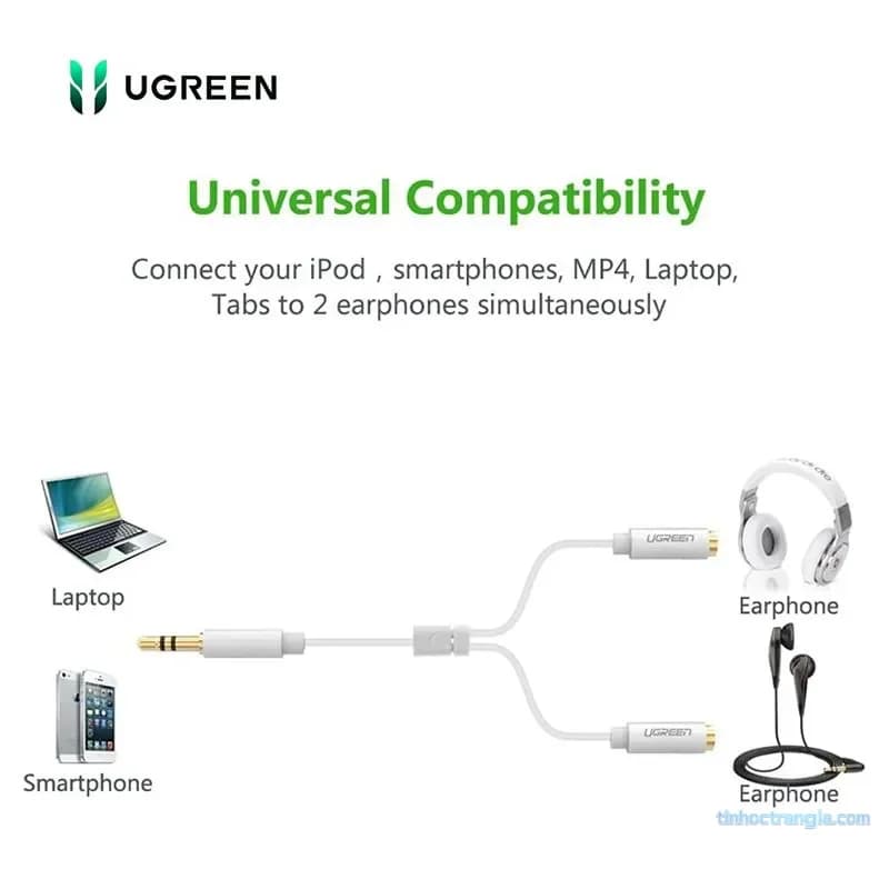 Cáp Chia Audio 3.5mm 1 Ra 2 Dài 20cm Ugreen 10739 (Màu Trắng)  
