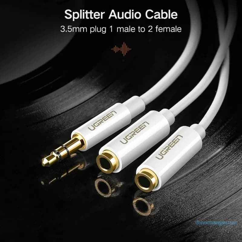 Cáp Chia Audio 3.5mm 1 Ra 2 Dài 20cm Ugreen 10739 (Màu Trắng)  