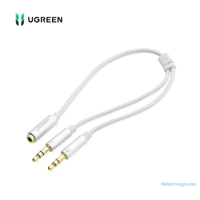 Dây Cáp Gộp Mic & Tai Nghe Ugreen 10790 - Jack 3.5mm Âm, Vỏ Nhôm Bạc 20CM