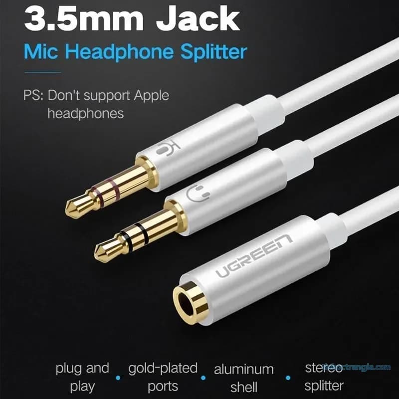Dây Cáp Gộp Mic & Tai Nghe Ugreen 10790 - Jack 3.5mm Âm, Vỏ Nhôm Bạc 20CM