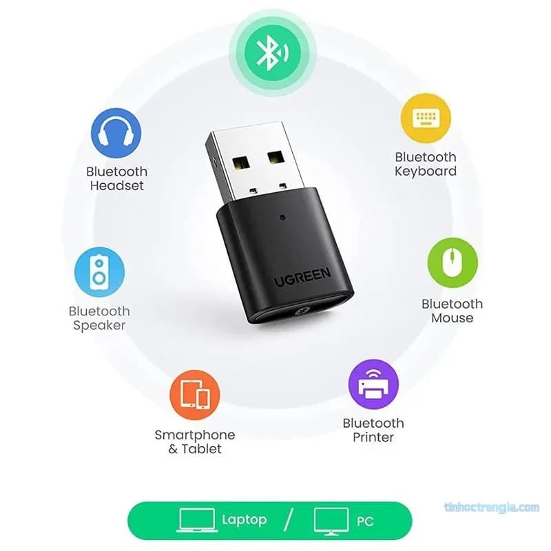 USB Bluetooth 5.0 Ugreen 80889 CM390 Thu Phát Bluetooth Cho PC Laptop