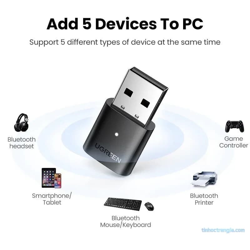 USB Bluetooth 5.0 Ugreen 80889 CM390 Thu Phát Bluetooth Cho PC Laptop