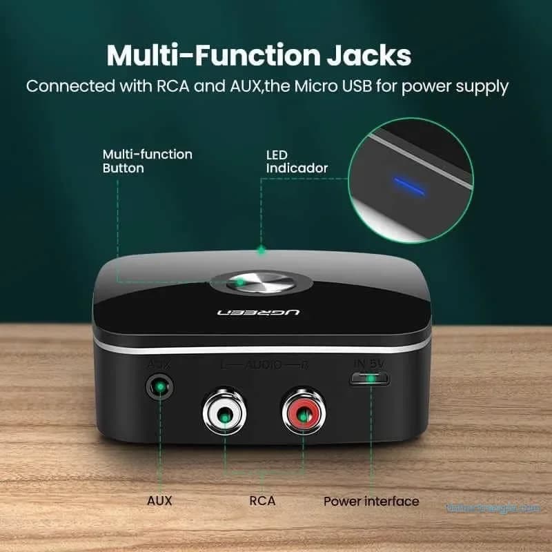 Bộ Nhận Bluetooth aptX Ugreen 40759 - Cổng 3.5mm & RCA Hoa Sen