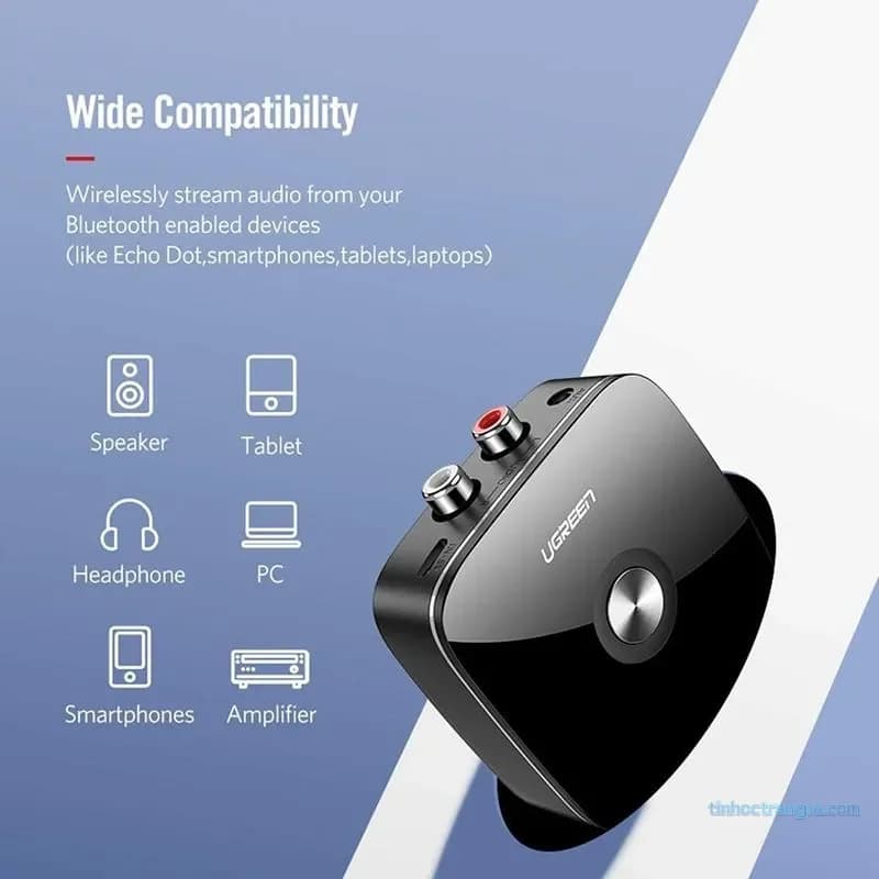 Bộ Nhận Bluetooth Ugreen 30445 20mW - Cổng 3.5mm & RCA Hoa Sen Tích Hợp Pin