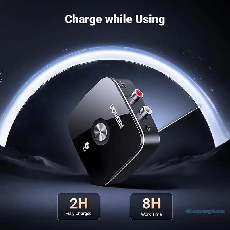 Bộ Nhận Bluetooth Ugreen 30445 20mW - Cổng 3.5mm & RCA Hoa Sen Tích Hợp Pin