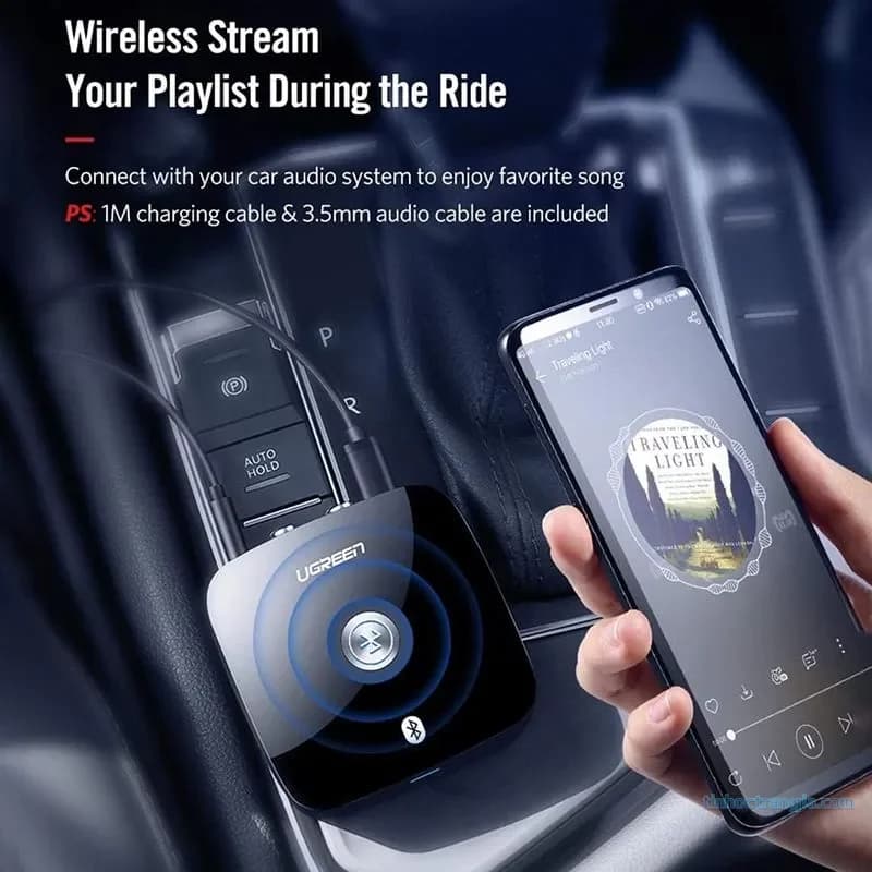 Bộ Nhận Bluetooth Ugreen 30445 20mW - Cổng 3.5mm & RCA Hoa Sen Tích Hợp Pin