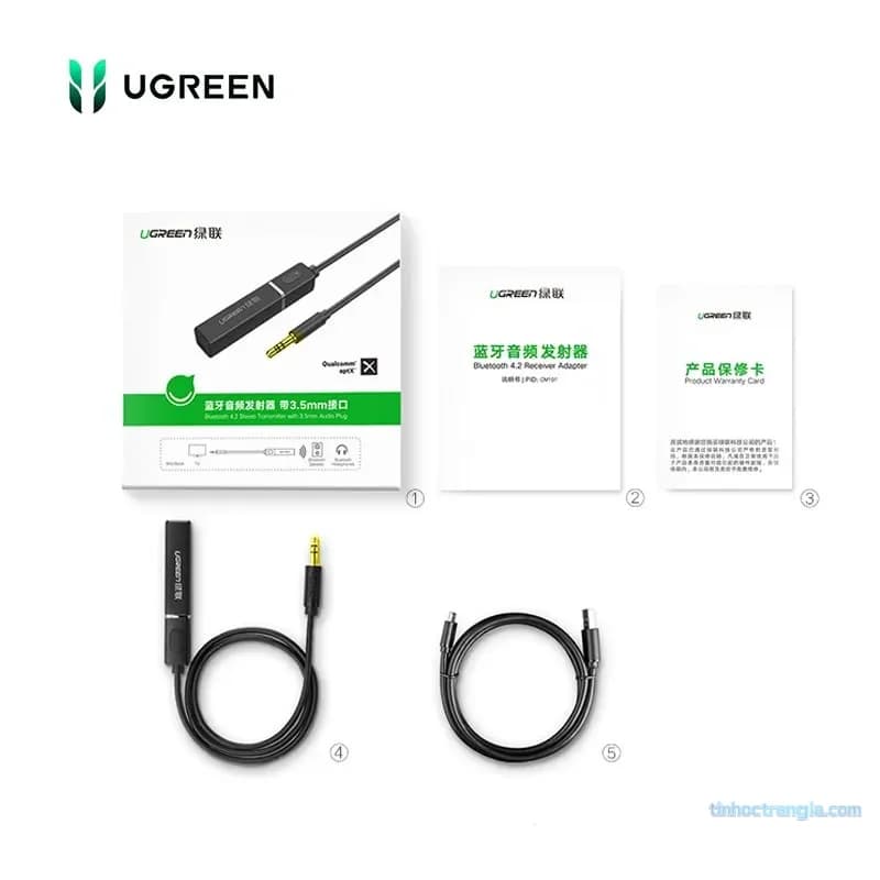 Bộ Phát Bluetooth 5.0 Cổng 3.5mm Aux Ugreen 40761 (Cho TV/PC/Máy Game)