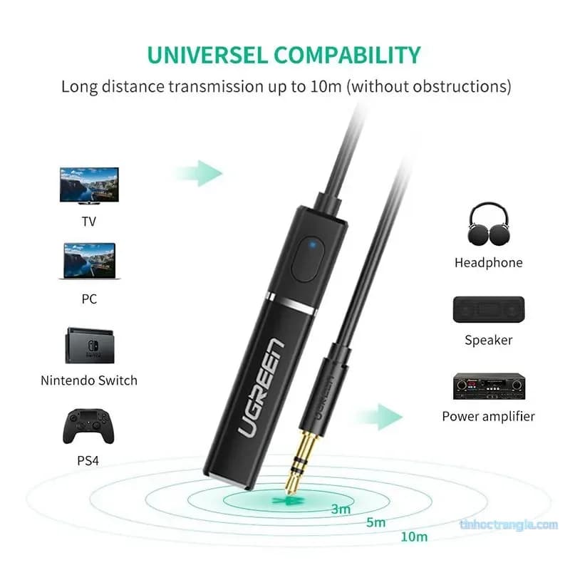 Bộ Phát Bluetooth 5.0 Cổng 3.5mm Aux Ugreen 40761 (Cho TV/PC/Máy Game)
